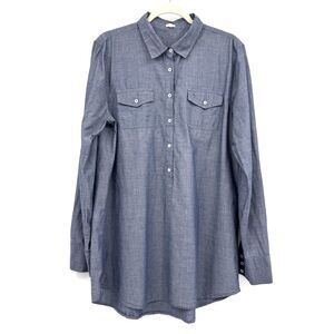 J.Crew Chambray Button Front Shirt Top Blue Cotton Long Sleeve Minimalist Sz XL